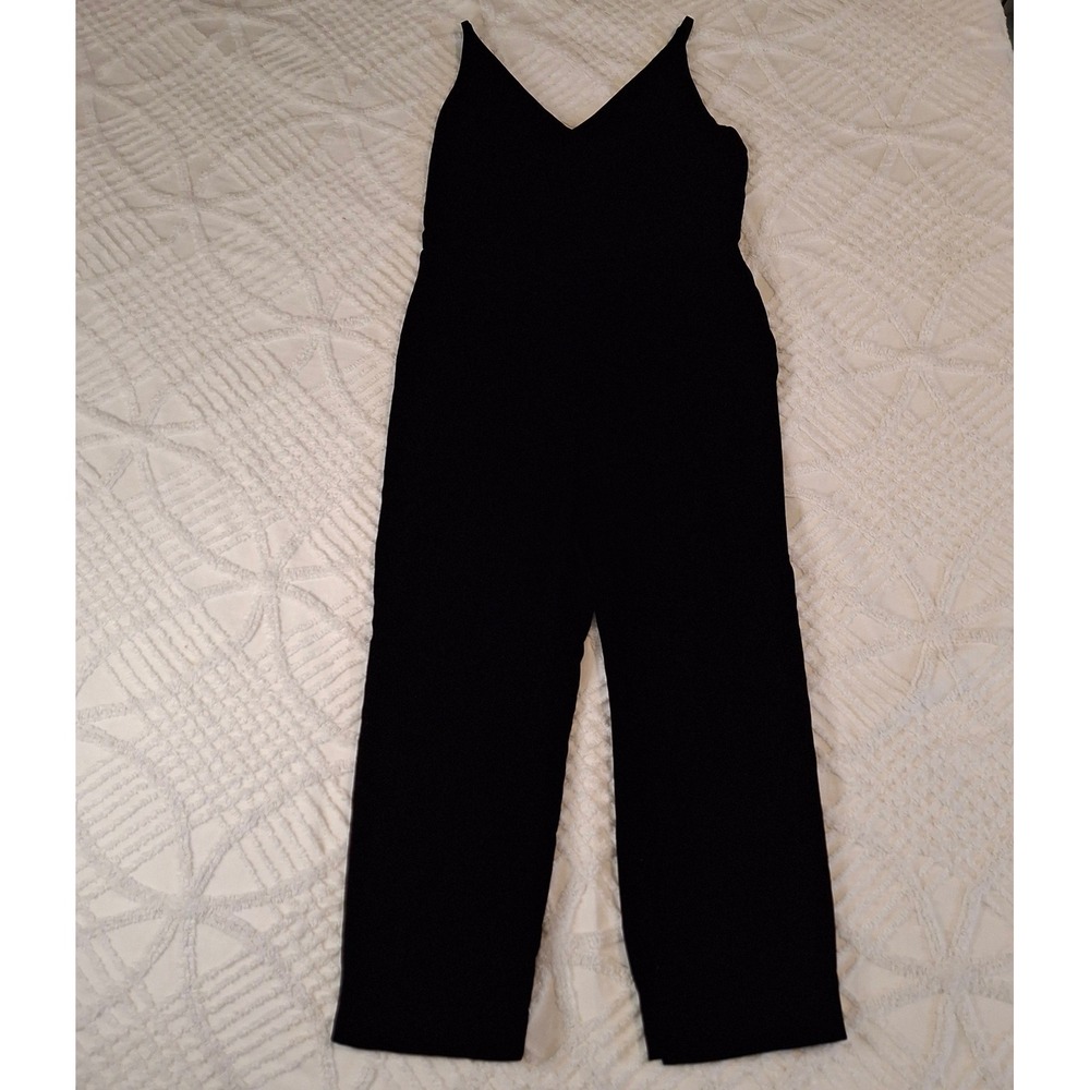 Banana Republic Womens 8 Cropped Jumpsuit Black Velvet V-Neck Spaghetti Strap